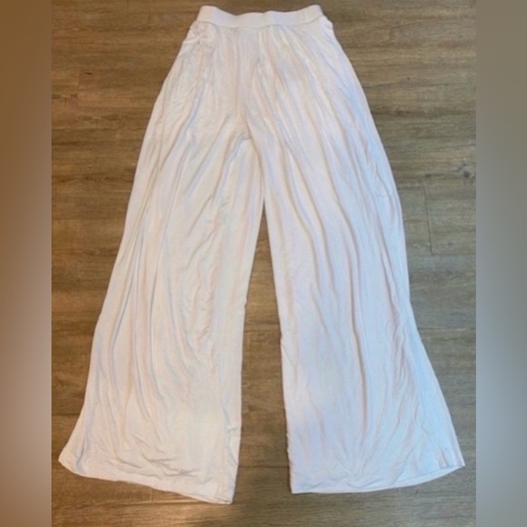 Women’s White Self-Double Layer Wide Leg Pants Large - Picture 2 of 4